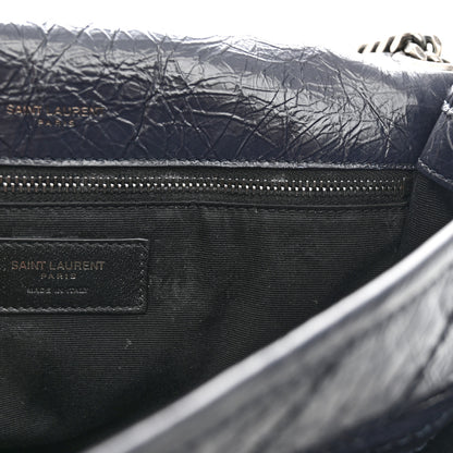Saint Laurent Crinkled Calfskin Matelasse Monogram Medium Niki Chain Satchel Deep Marine 9 of 13