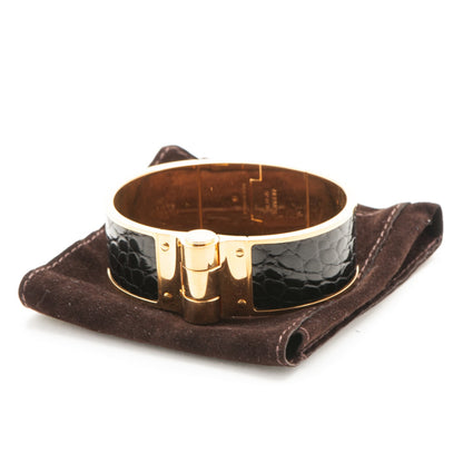 Hermes Shiny Alligator Charniere Cuir Wide Hinged Bracelet S Black 7 of 7