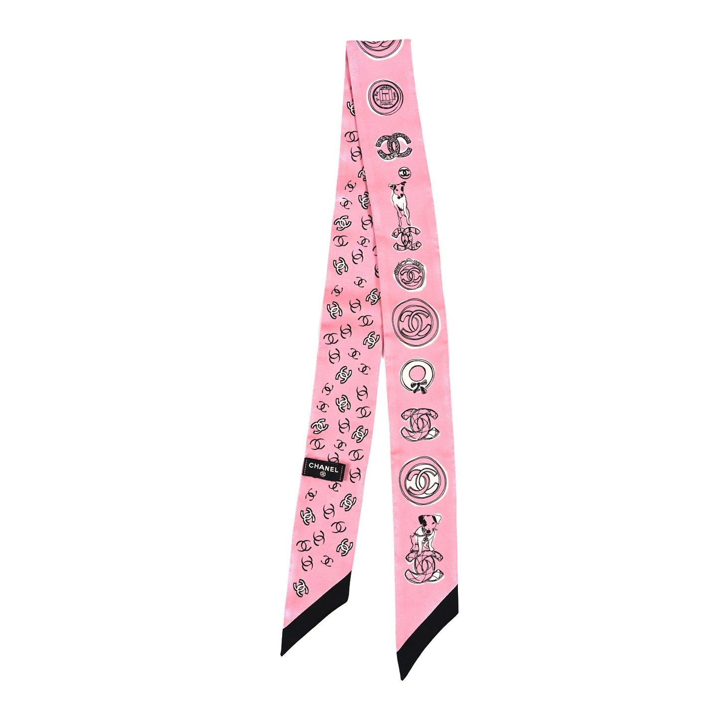 Silk CC Slim Bandeau Scarf Pink Black