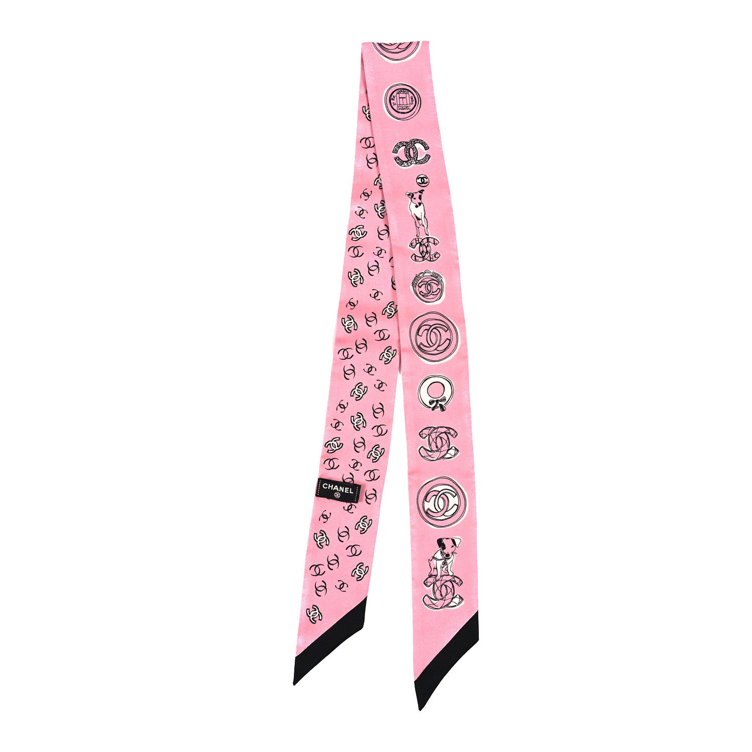 Chanel Silk CC Slim Bandeau Scarf Pink Black 2 of 3