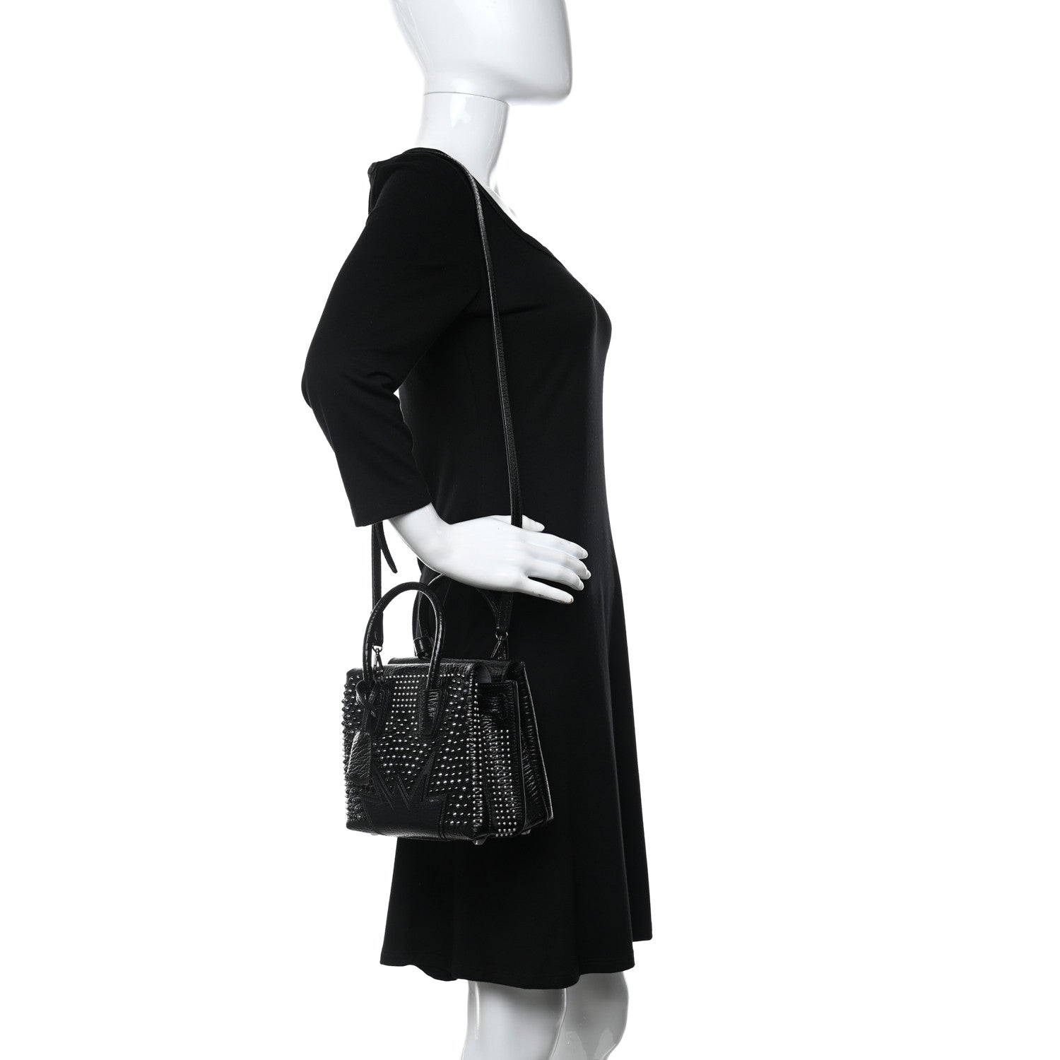 MCM Calfskin Studded Cyber Studs Mini Milla Tote Black 2 of 9