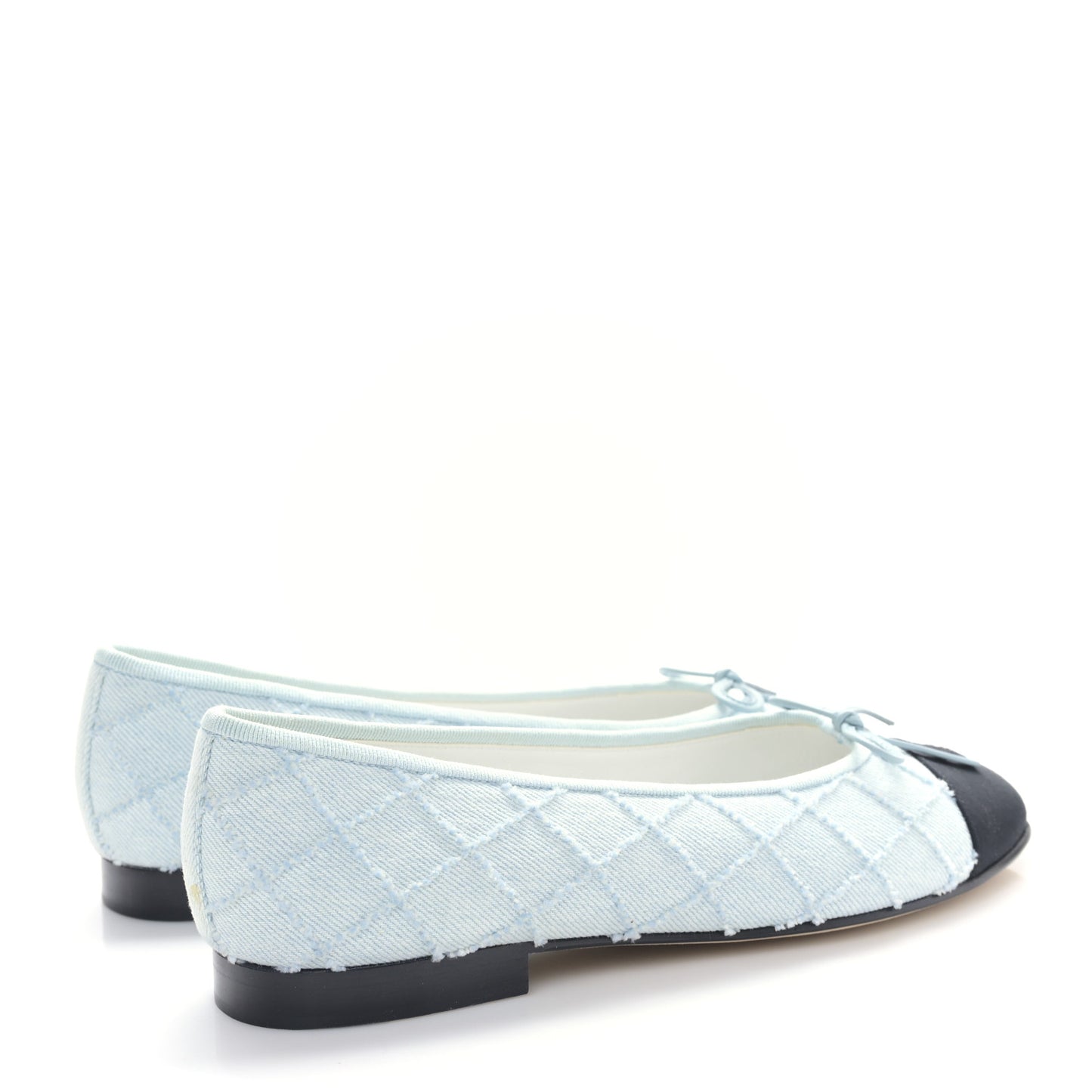 Denim Embroidered Grosgrain CC Cap Toe Ballerina Flats 38.5 Light Blue Black