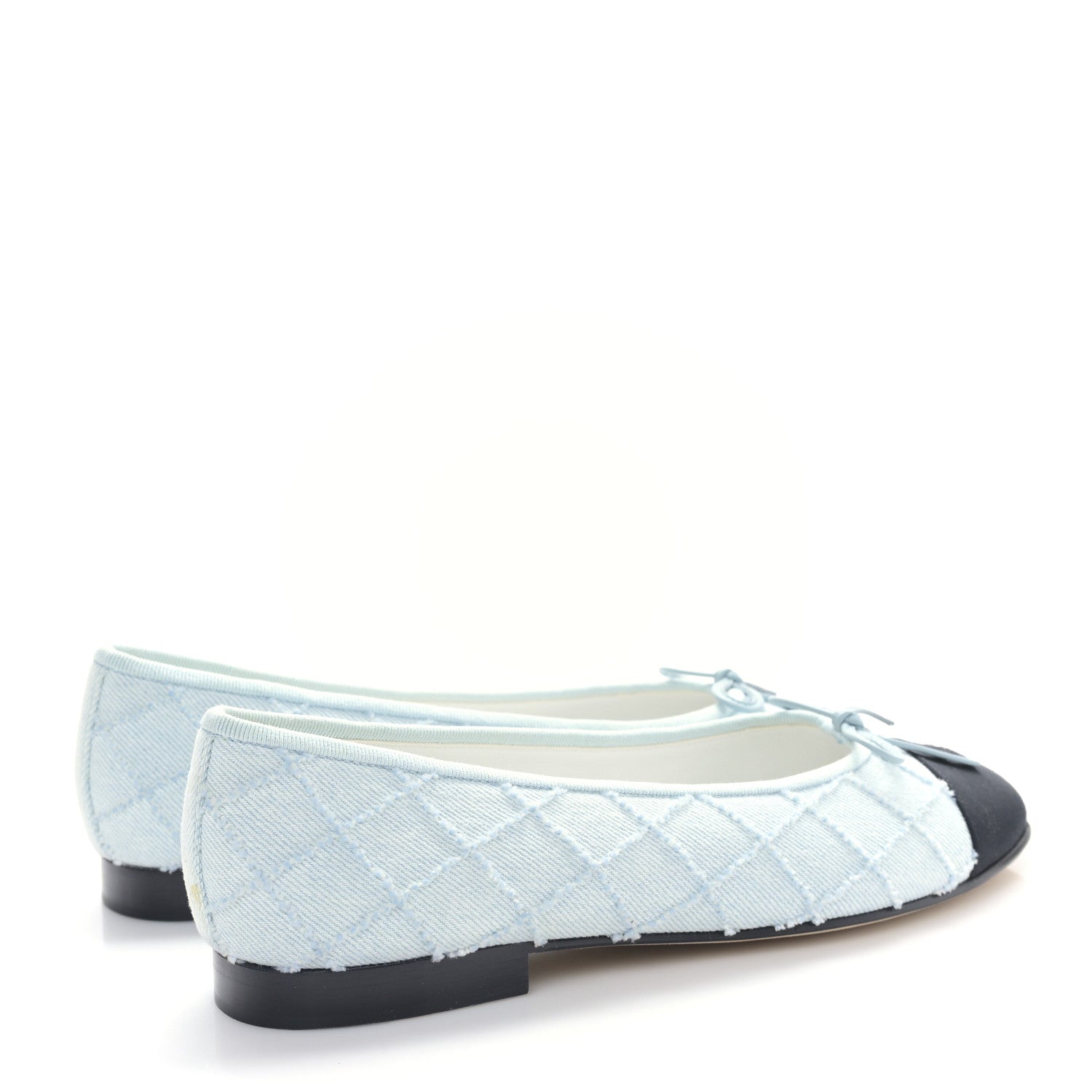 Chanel Denim Embroidered Grosgrain CC Cap Toe Ballerina Flats 38.5 Light Blue Black 4 of 9