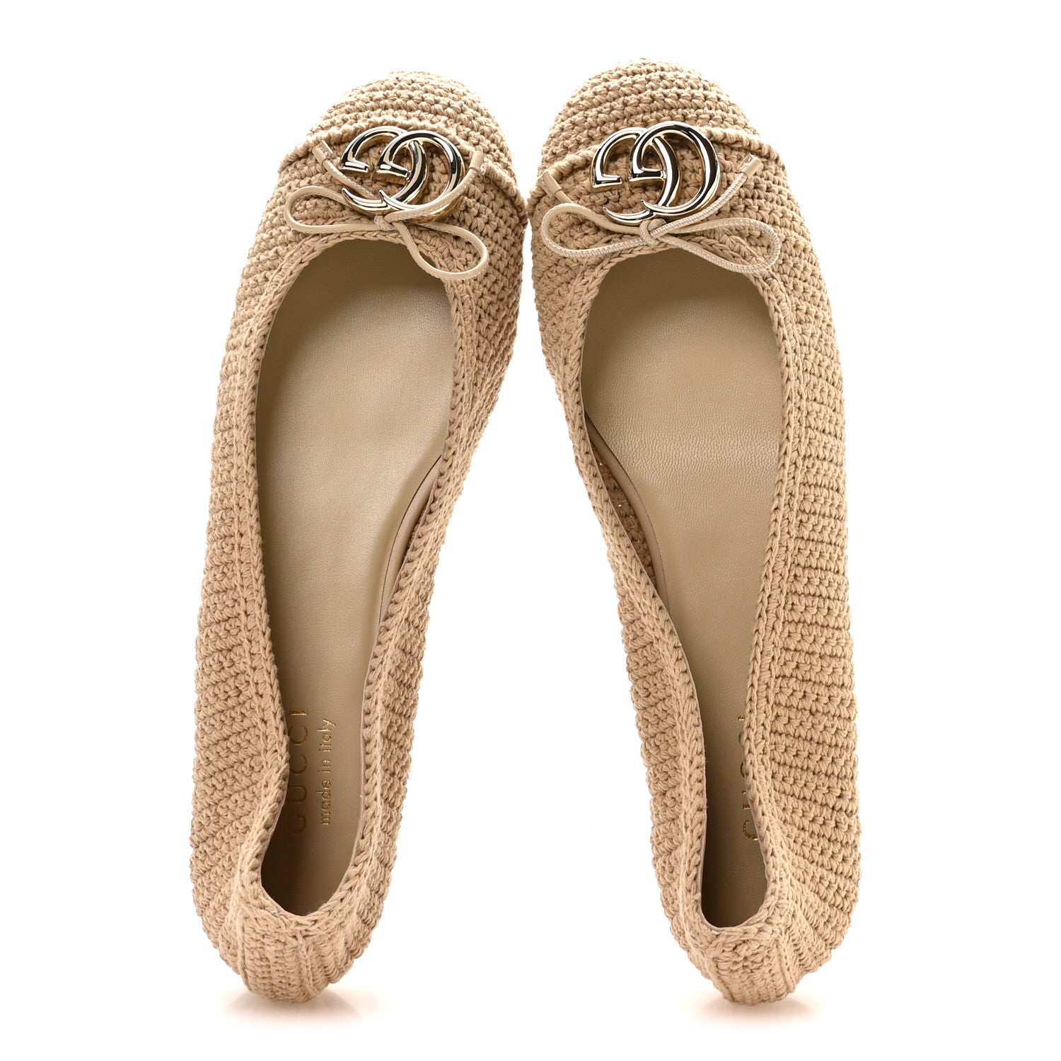 Gucci Cotton Crochet GG Ballet Flats 39.5 Ecru Sandstorm 2 of 8