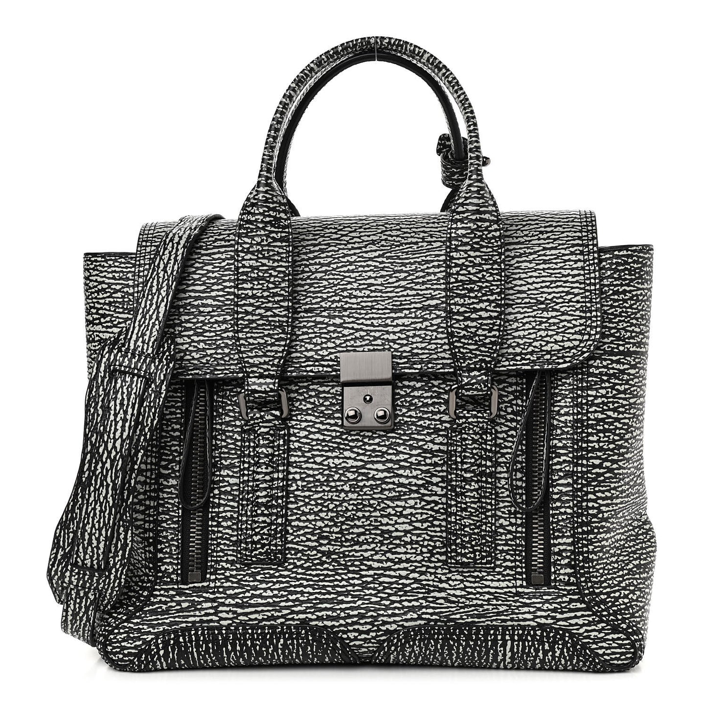 Textured Calfskin Medium Pashli Satchel Black Cream