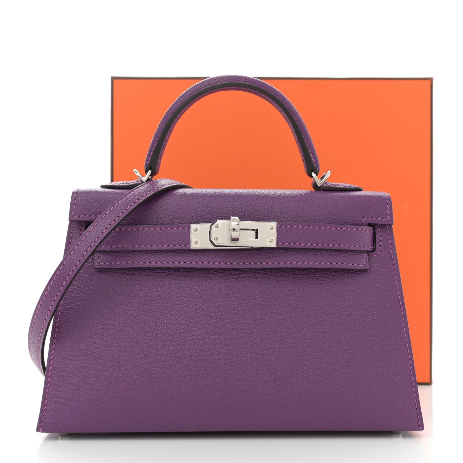 Hermes Chevre Mysore Verso Mini Kelly Sellier 20 Violet Raisin