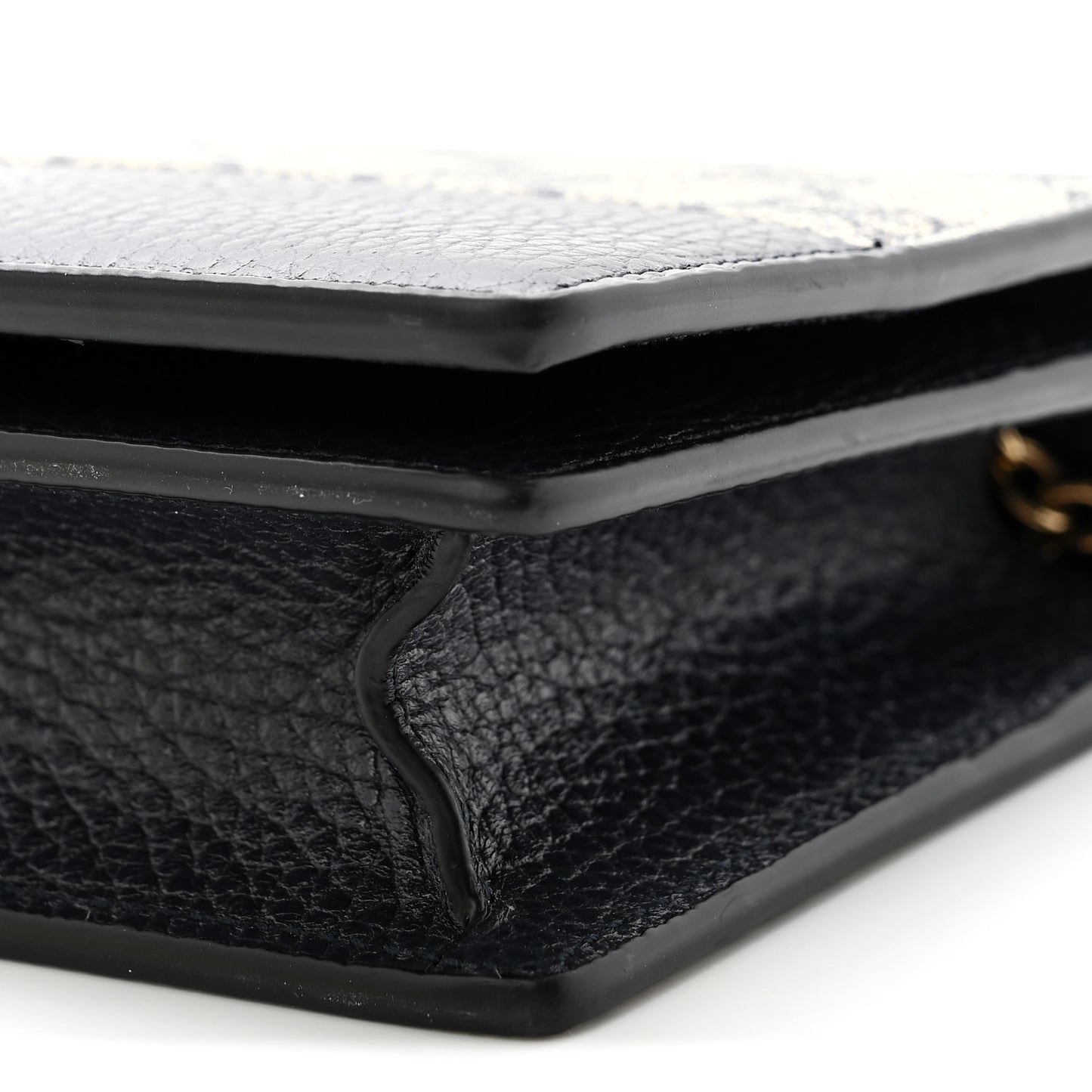 GG Supreme Monogram Textured Dollar Calfskin Mini GG Marmont Chain Wallet Beige Blue