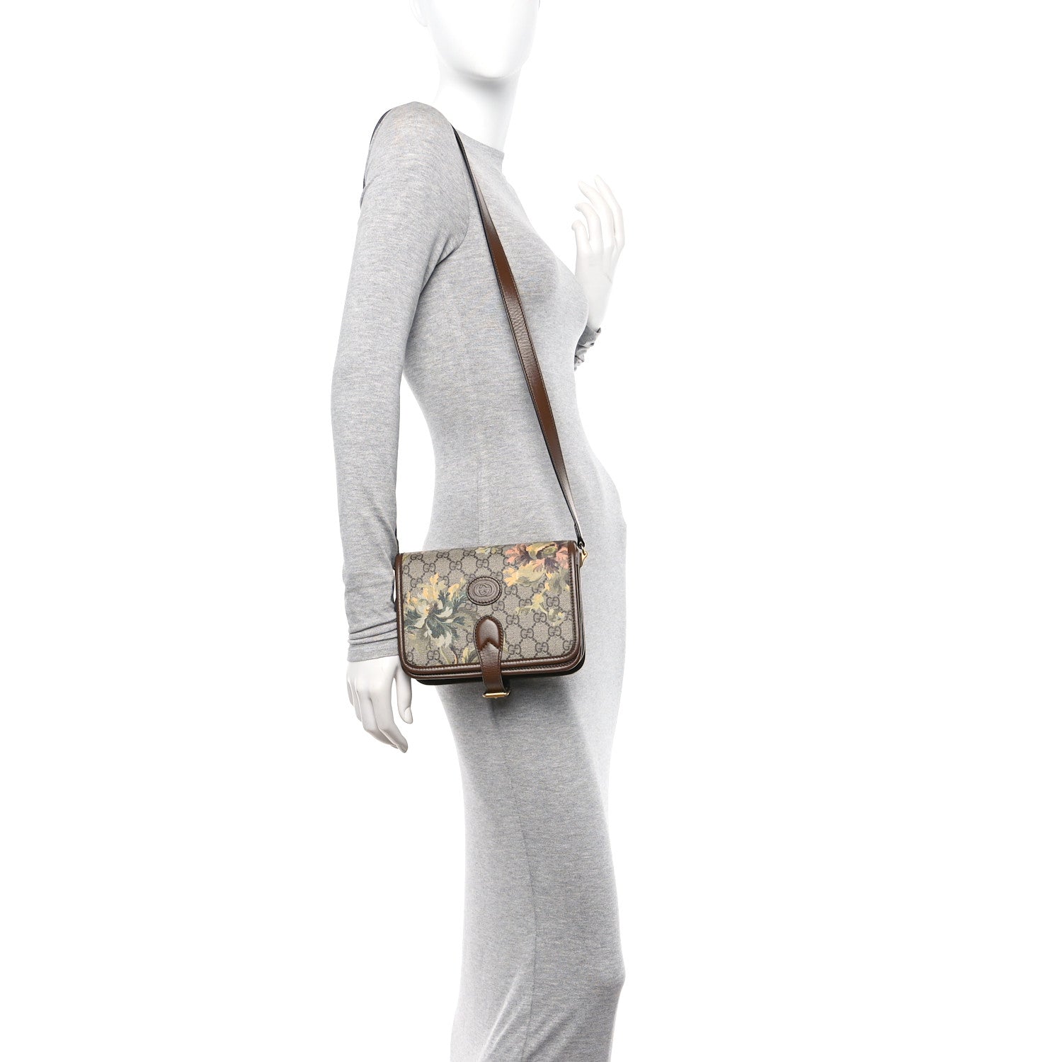 Gucci GG Supreme Monogram Azalea Calfskin Dusty Carnation Mini Retro Interlocking G Flap Shoulder Bag Beige Ebony Multicolor Brown Sugar 2 of 11