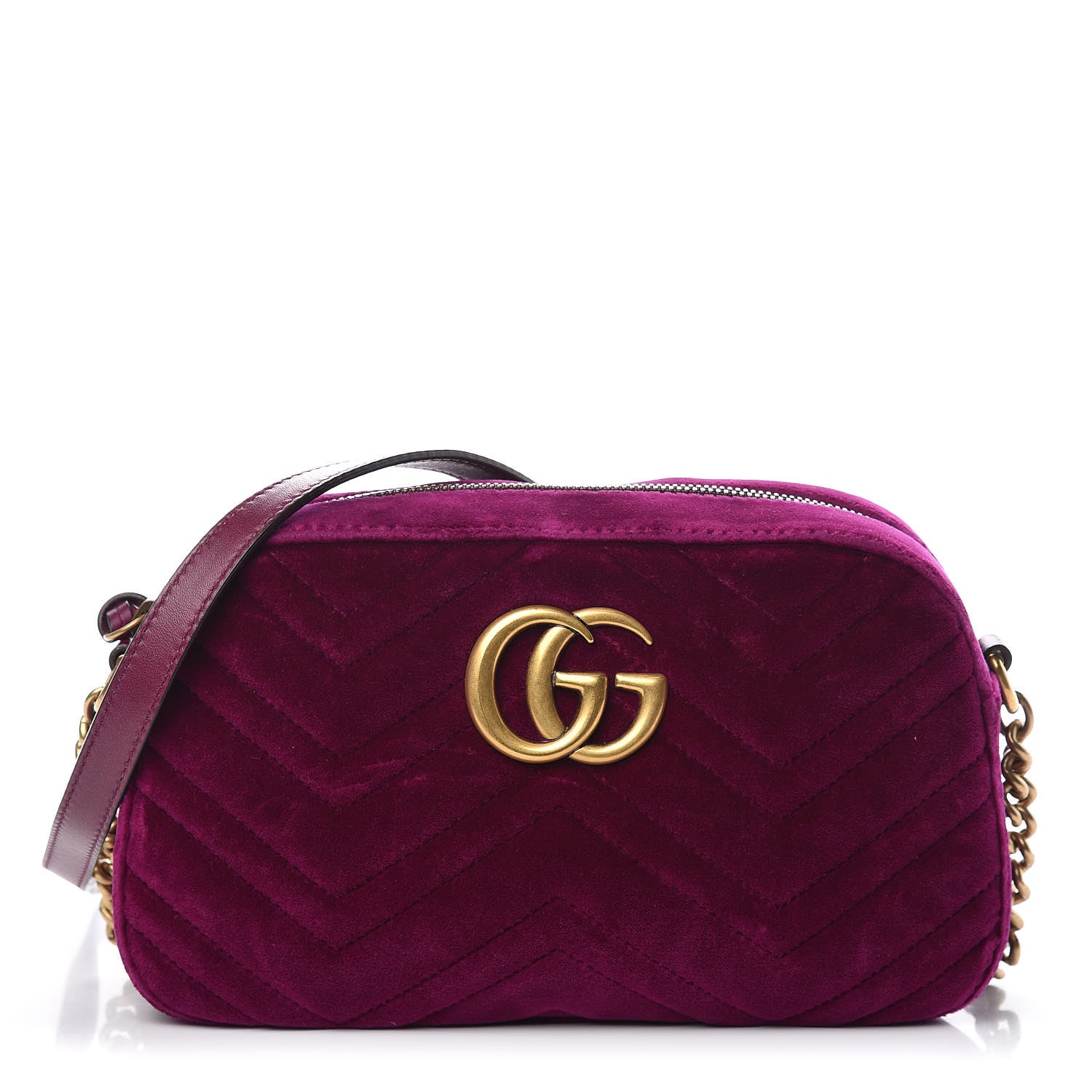 Gucci Velvet Matelasse Small GG Marmont Chain Shoulder Bag Fuchsia Violet Cyclamen 1 of 10