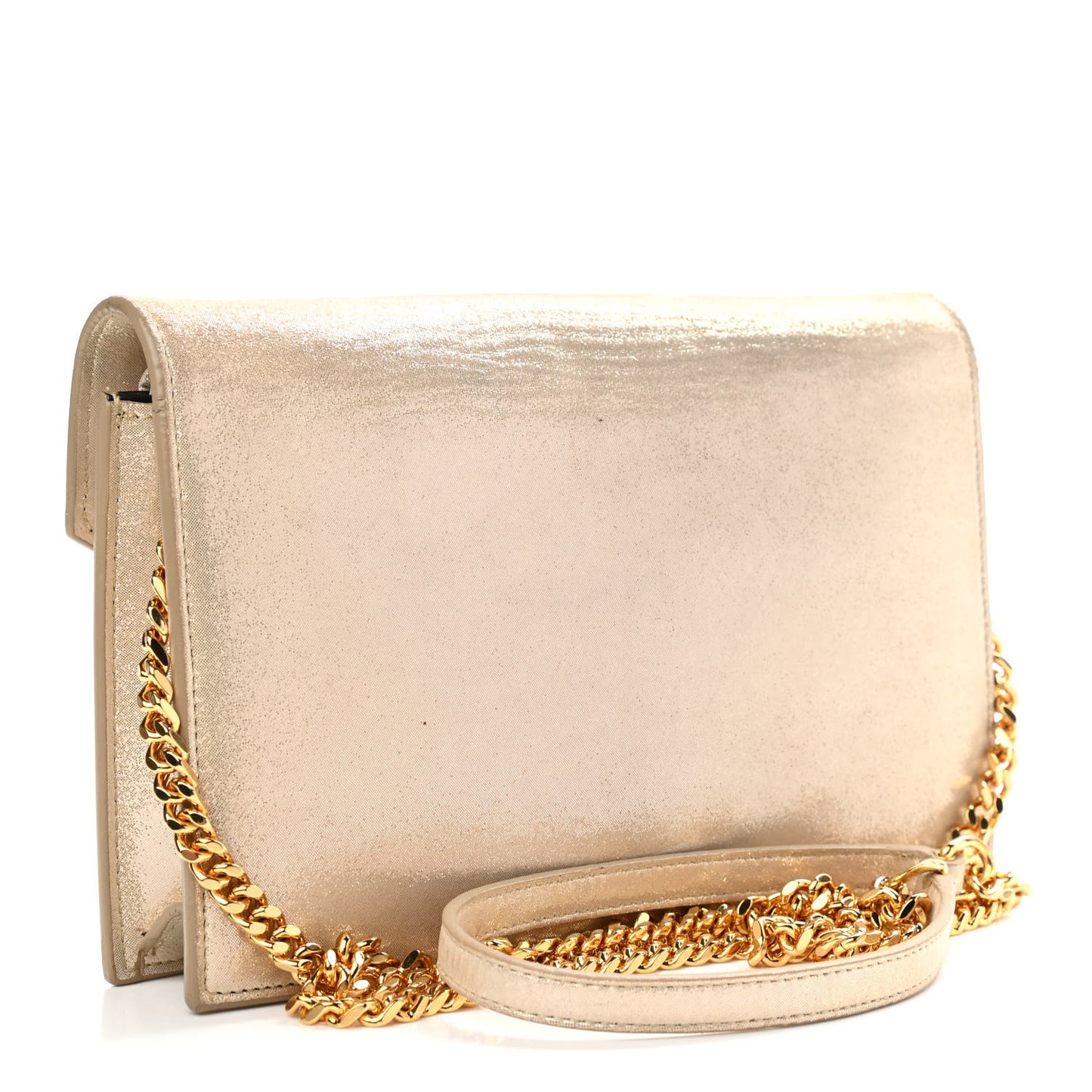 Metallic Fabric Monogram Envelope Chain Wallet Champagne