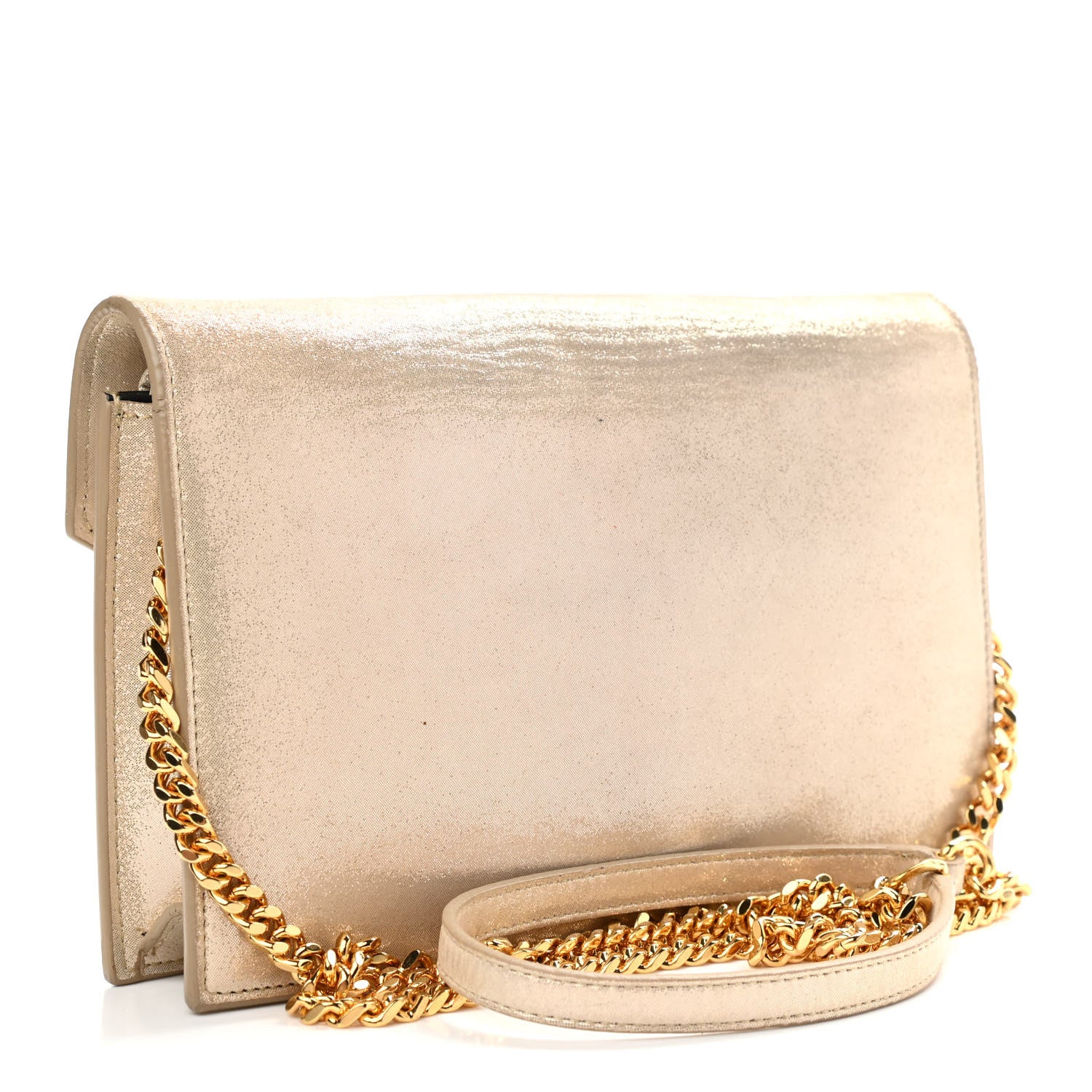 Saint Laurent Metallic Fabric Monogram Envelope Chain Wallet Champagne 3 of 12