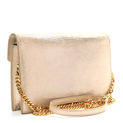Saint Laurent Metallic Fabric Monogram Envelope Chain Wallet Champagne 3 of 12