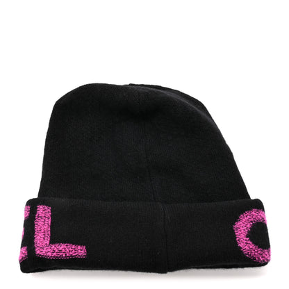 Chanel Cashmere Logo Beanie Hat Black Fuchsia 3 of 5