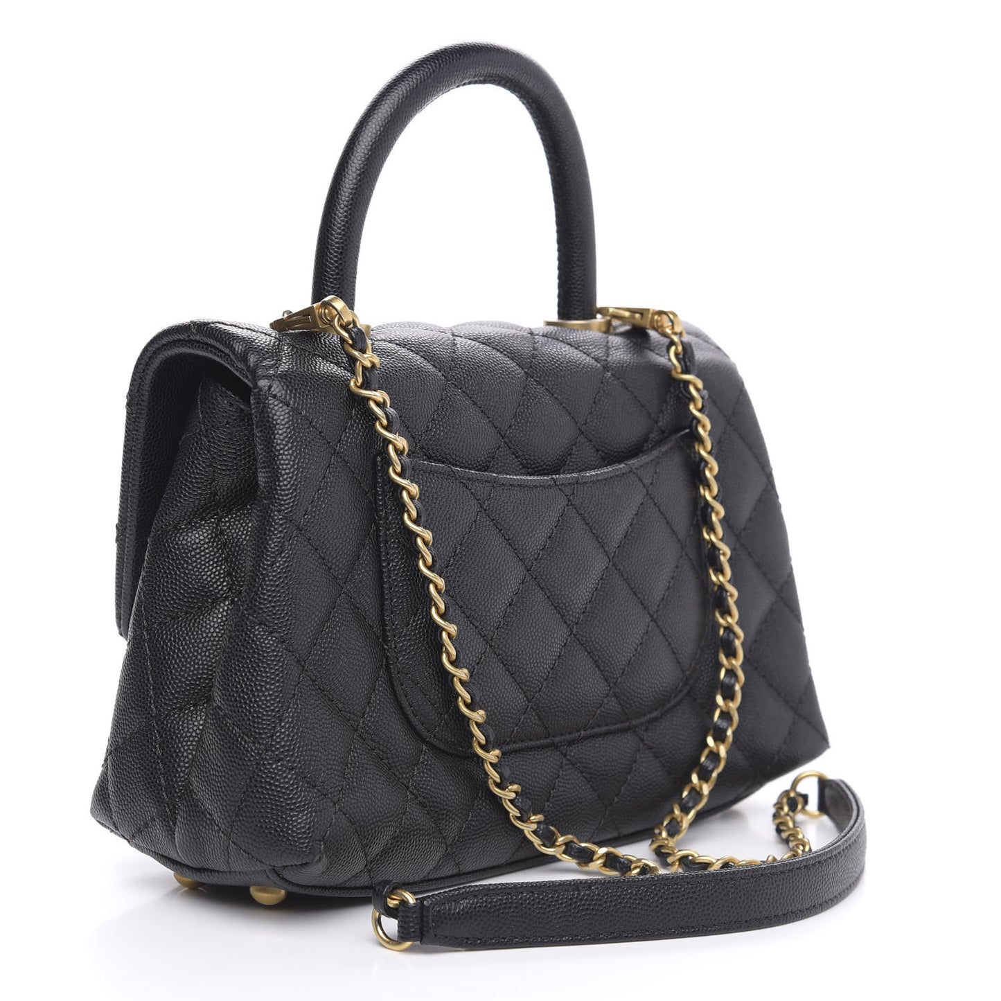 Caviar Quilted Mini Coco Handle Flap Black