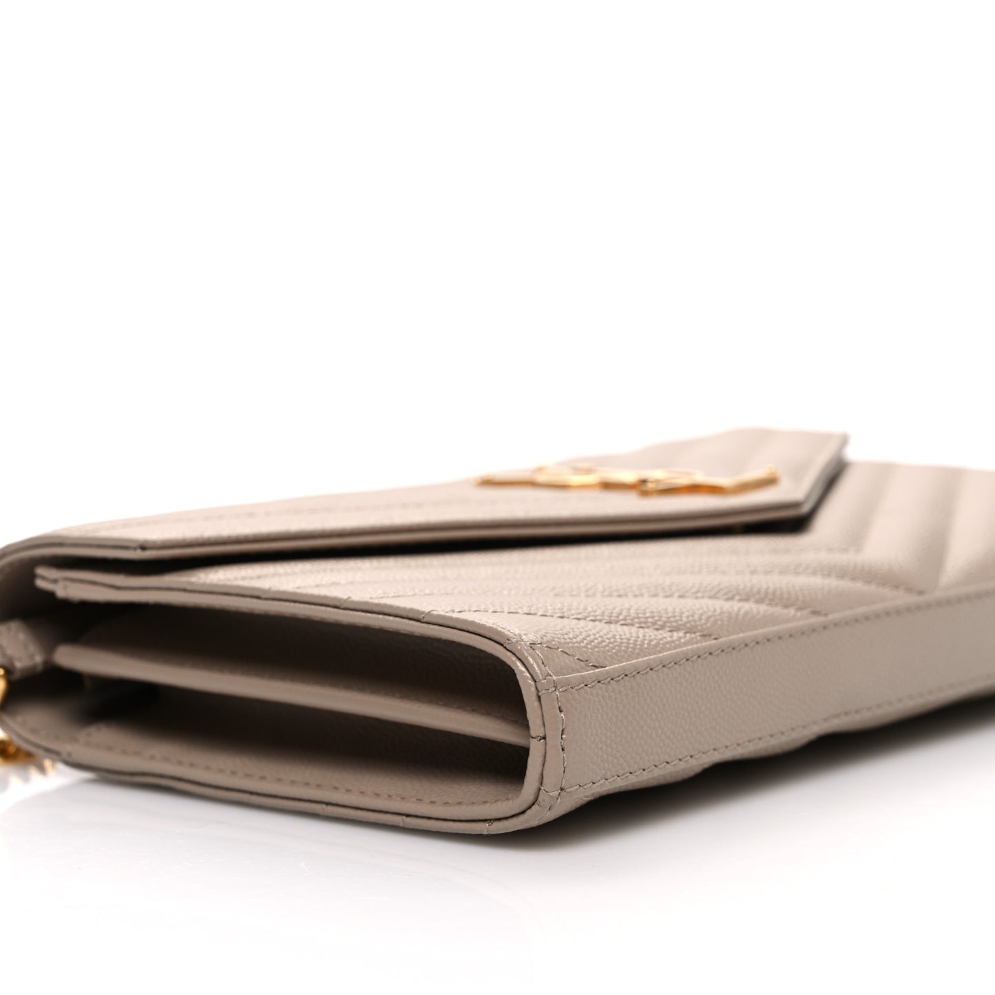Grain De Poudre Matelasse Chevron Monogram Chain Wallet Dark Beige