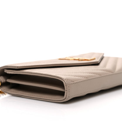 Saint Laurent Grain De Poudre Matelasse Chevron Monogram Chain Wallet Dark Beige 10 of 12