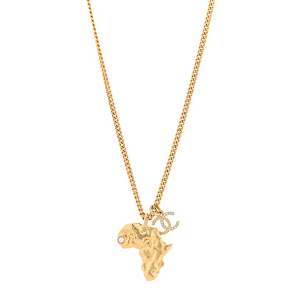 Chanel Crystal Pearl CC Africa Pendant Necklace Gold White 1 of 5