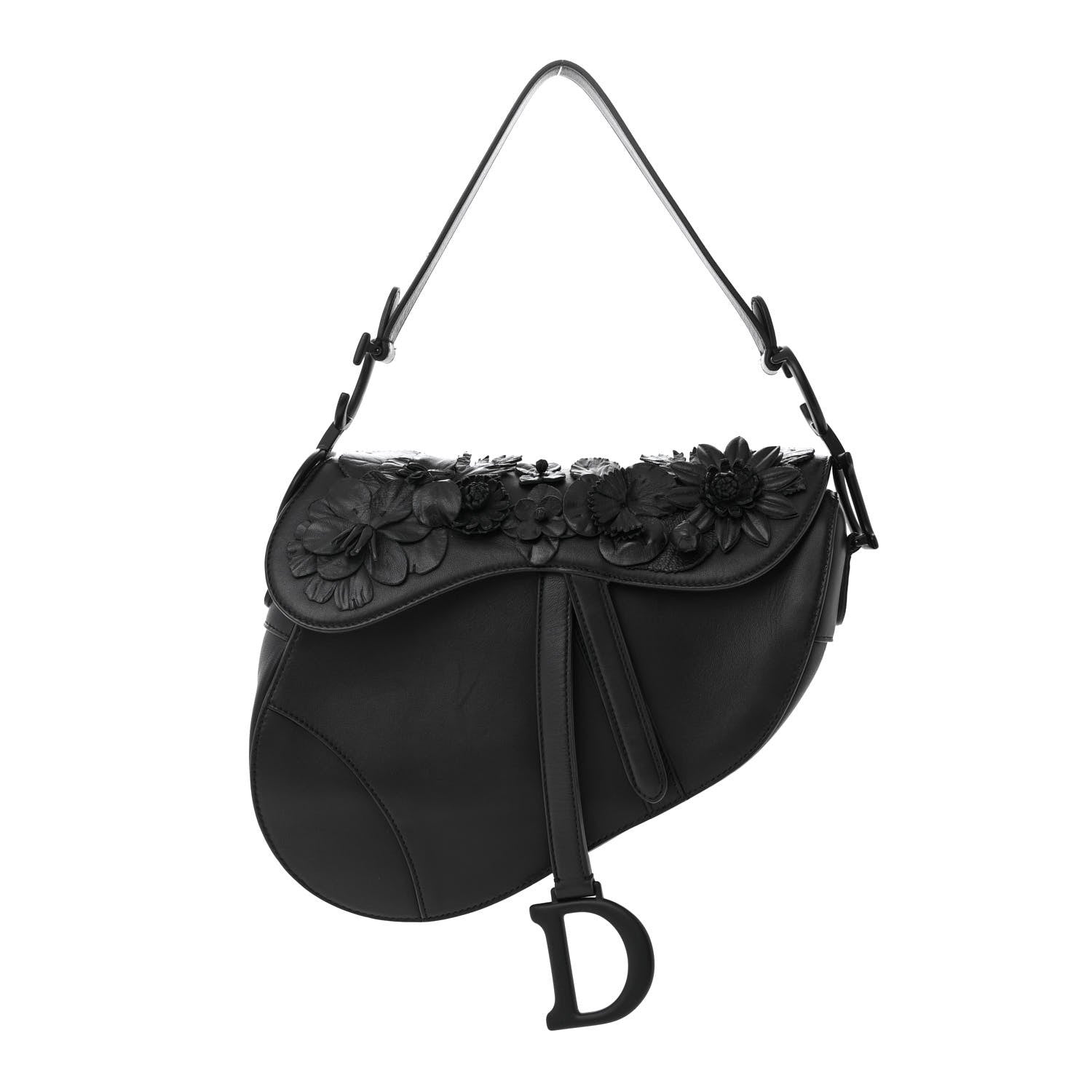 Christian Dior Lambskin 3D Floral Saddle Bag Black 1 of 10