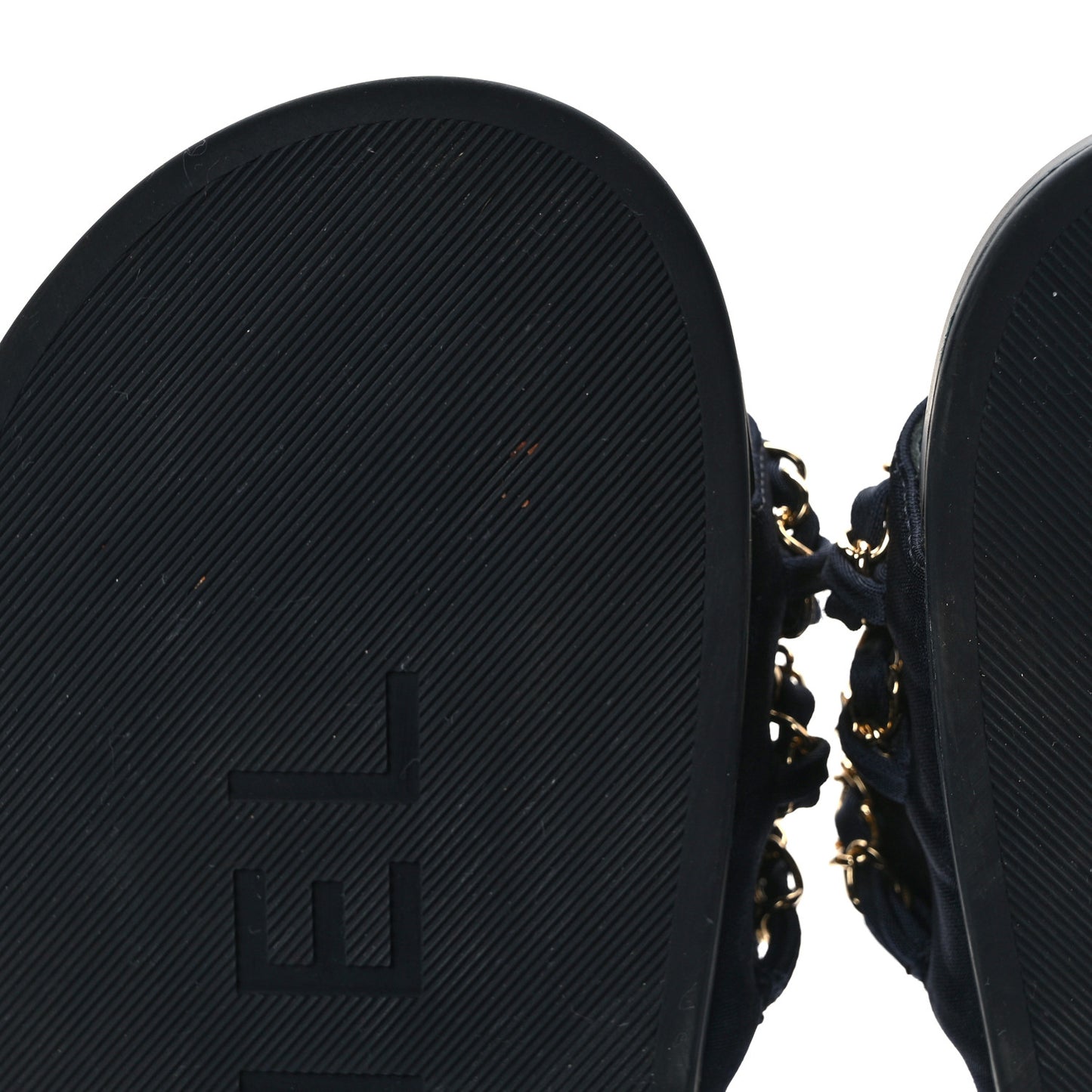 Satin Canvas Chain Slides Sandals Flats 41 Marine