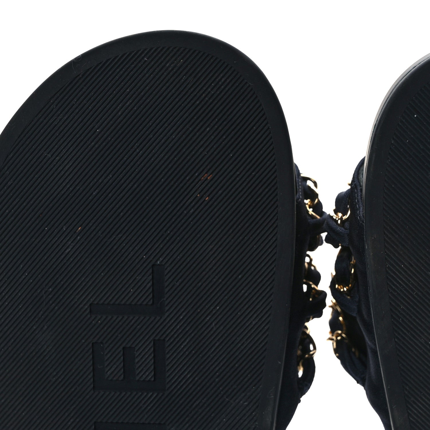 Chanel Satin Canvas Chain Slides Sandals Flats 41 Marine 8 of 8