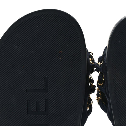 Chanel Satin Canvas Chain Slides Sandals Flats 41 Marine 8 of 8