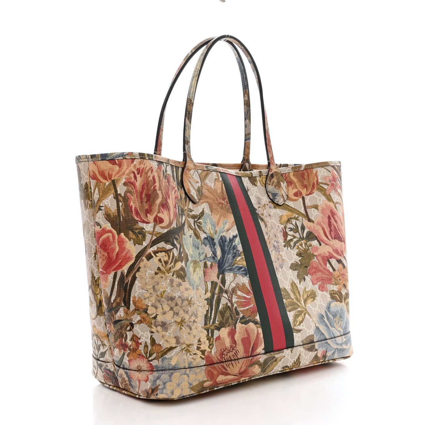 GG Supreme Monogram Water Flora Web Large Ophidia Tote Beige White Multicolor