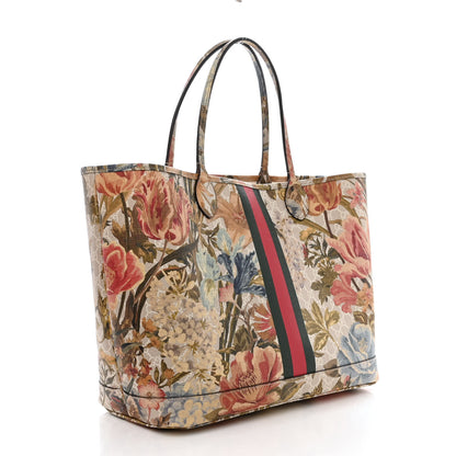 Gucci GG Supreme Monogram Water Flora Web Large Ophidia Tote Beige White Multicolor 4 of 14