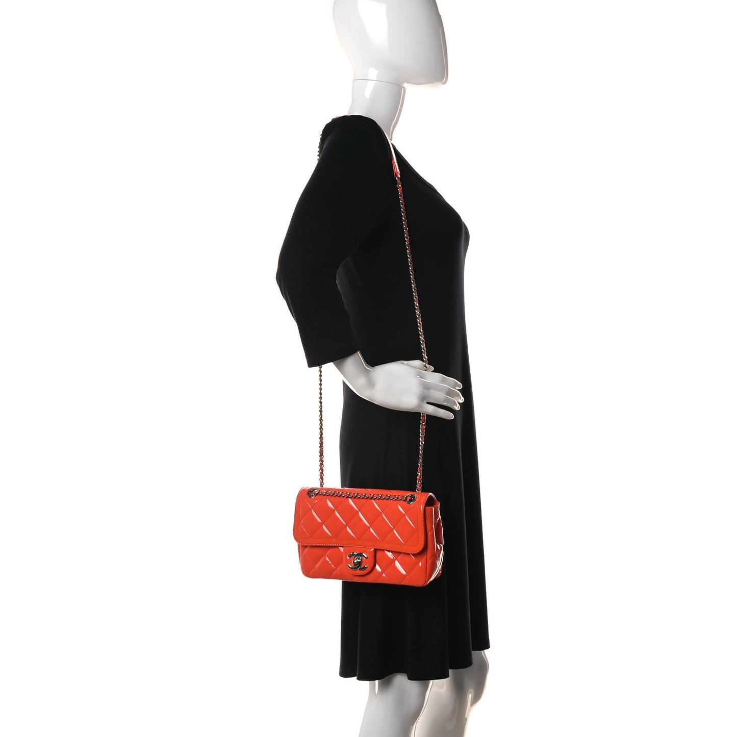 Patent Quilted Small Coco Shine Flap Orange