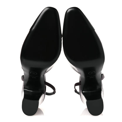 Chanel Patent Calfskin Crocodile Embossed Cap Toe CC Slingback 39 Dark Burgundy Black 7 of 13