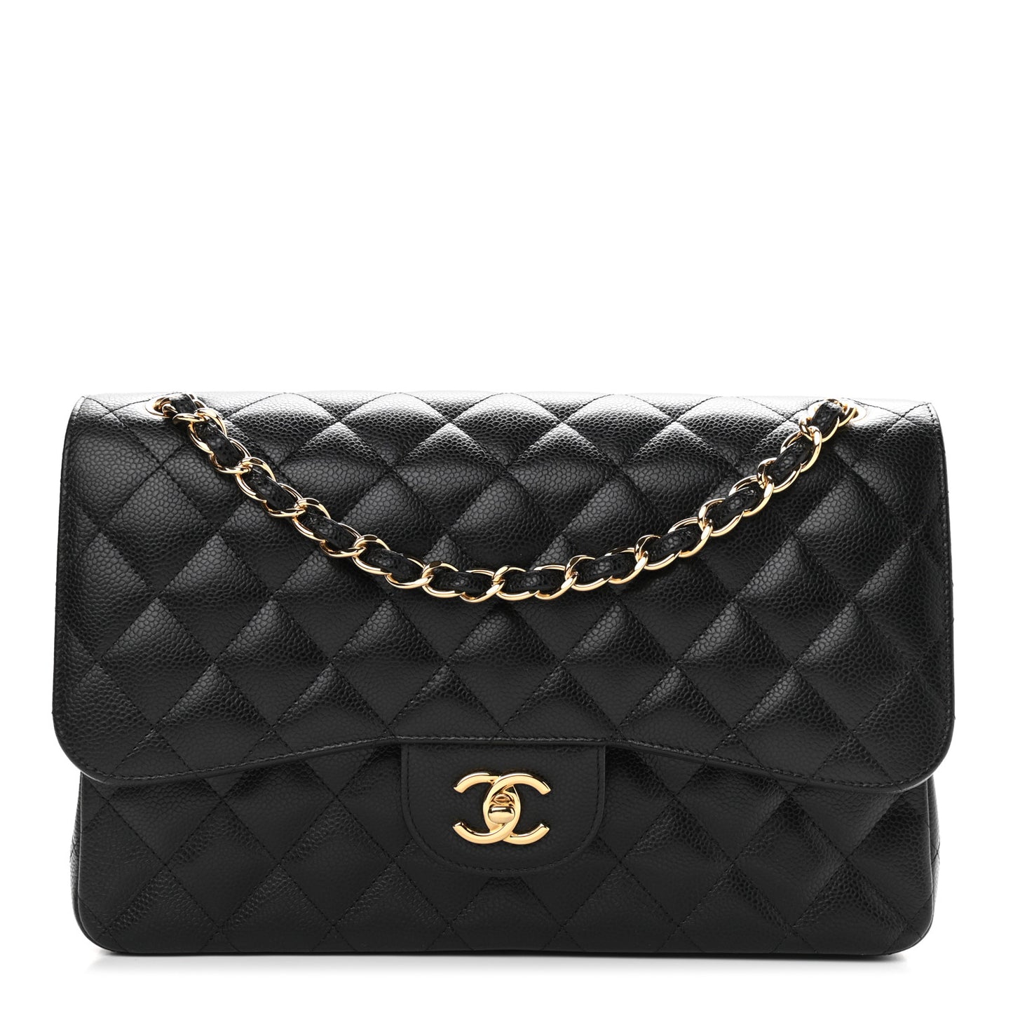 Caviar Quilted Jumbo Double Flap Black