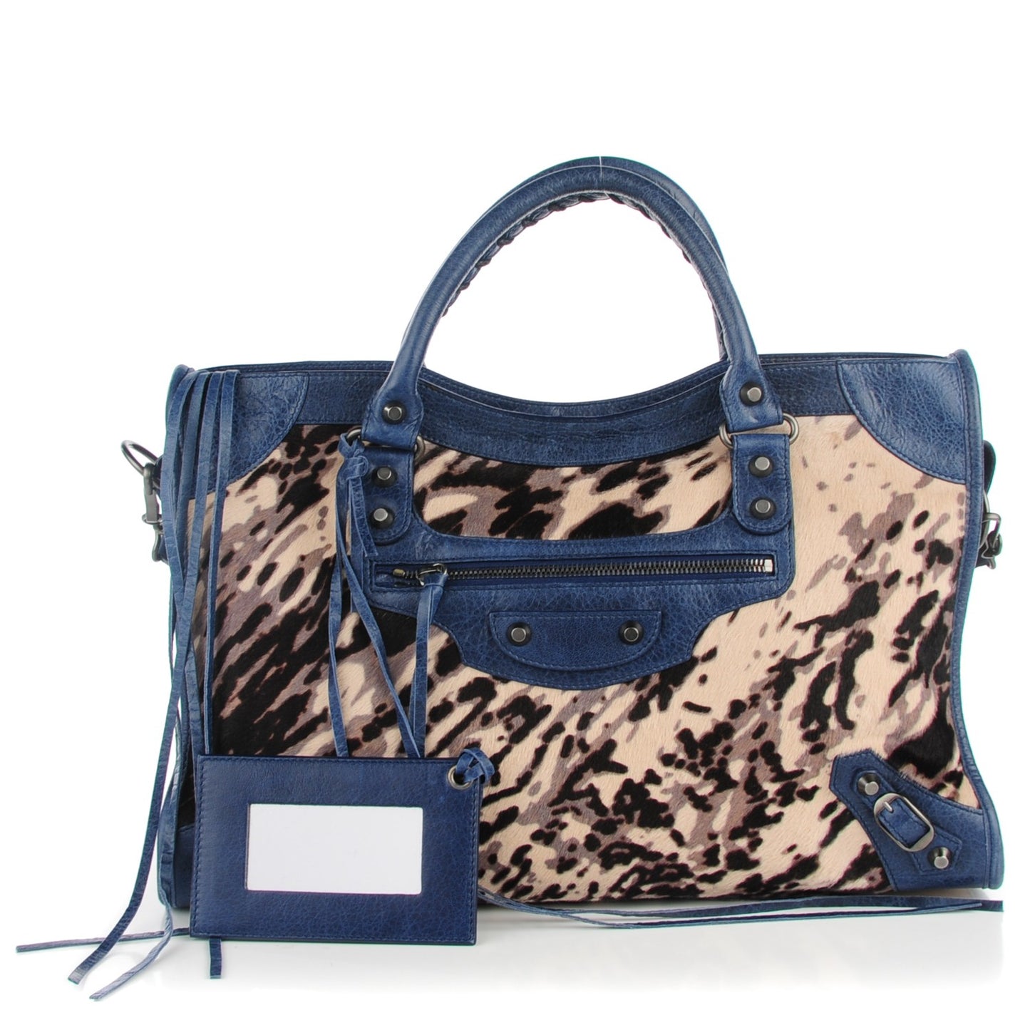 Agneau Pony Hair Leopard Print City Bleu Roi