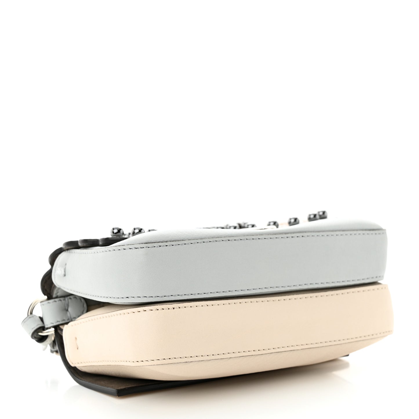 Vitello Dolce F is Fendi Flowers and Bows Scalloped Micro Double Baguette Grigio Perla Camelia