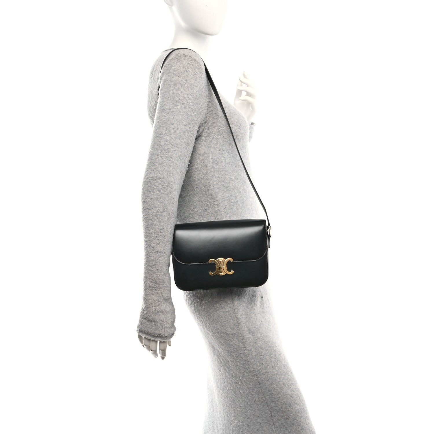 Celine Shiny Calfskin Medium Triomphe Black 2 of 10