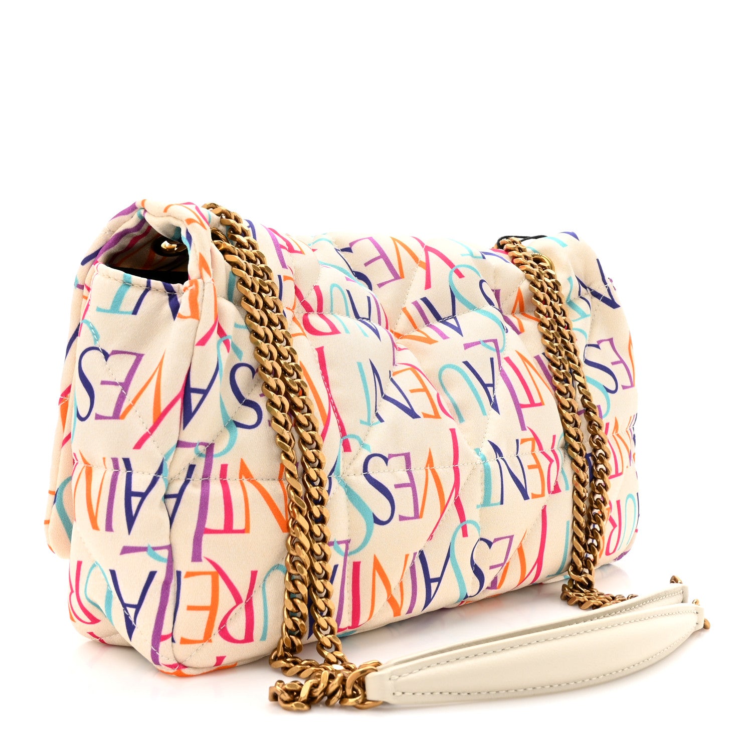 Saint Laurent Silk Carre Rive Gauche Print Patchwork Monogram Medium Jamie Multicolor White 3 of 10