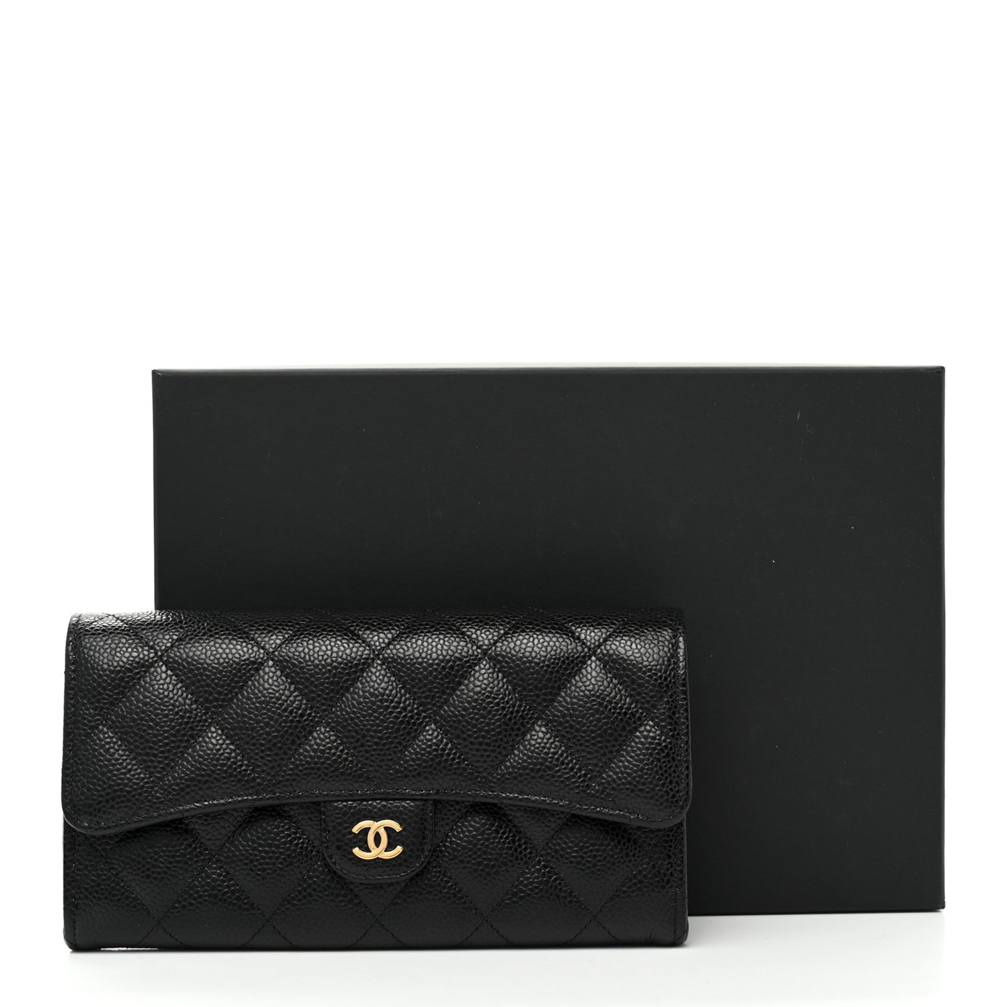 Caviar Quilted Long Flap Wallet Black