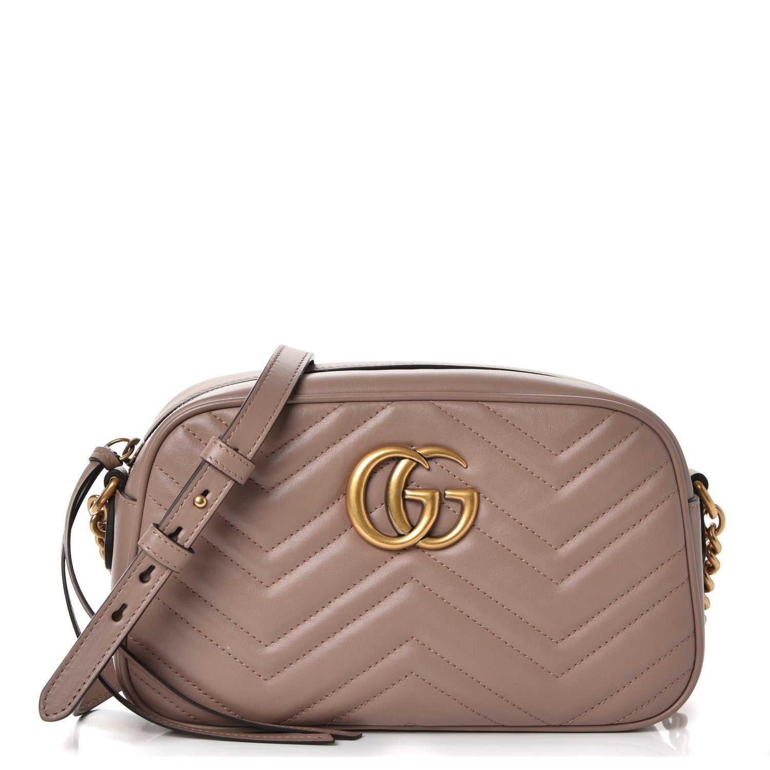 Gucci Calfskin Matelasse Small GG Marmont Chain Shoulder Bag Taupe 1 of 9