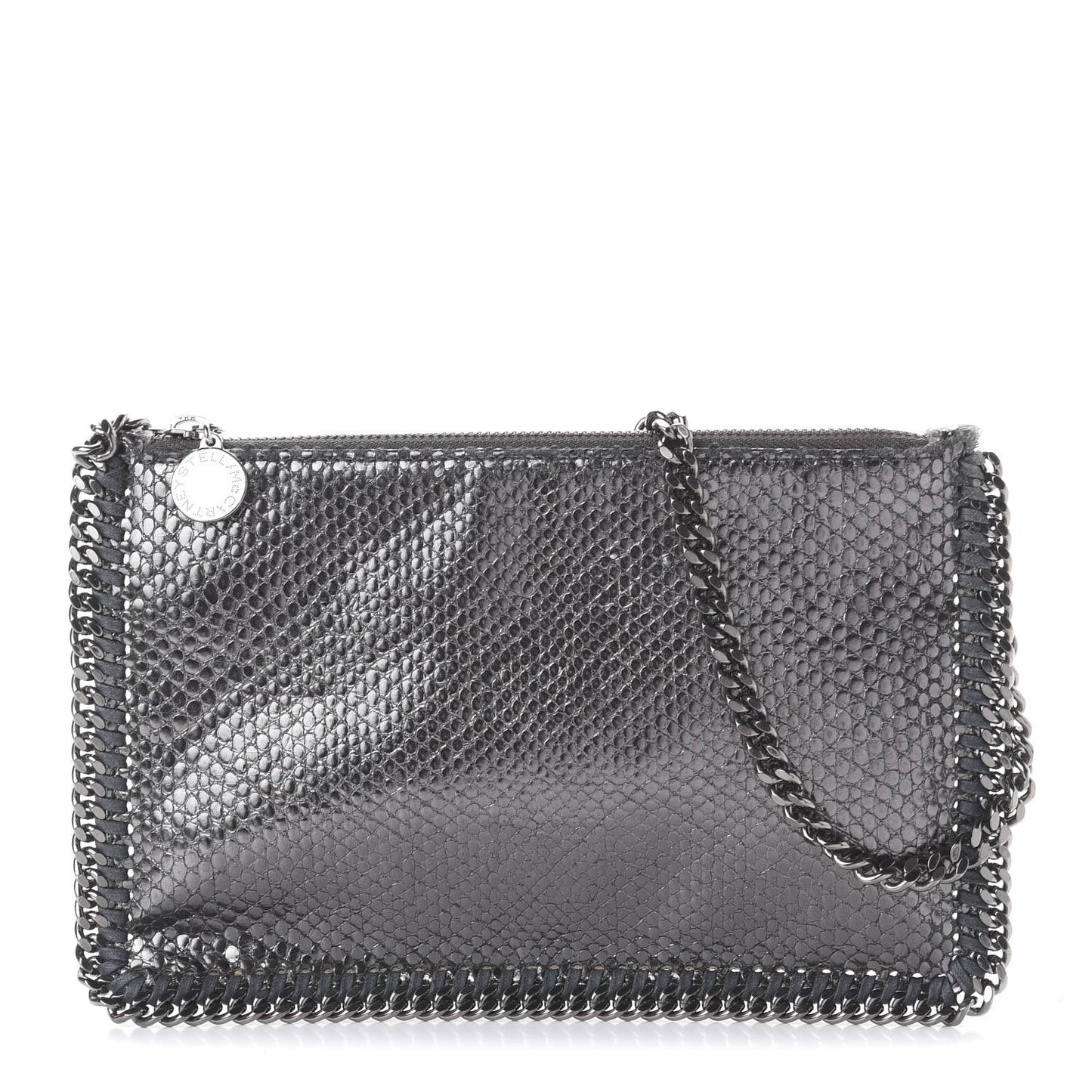 Metallic Snake Print Falabella Pochette Ruthenium