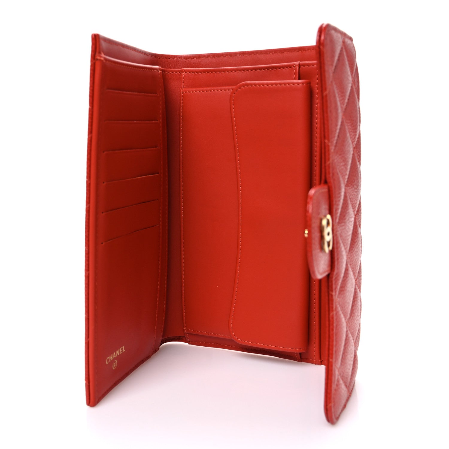 Chanel Iridescent Caviar Quilted Large Gusset Flap Wallet Orange 5 of 8