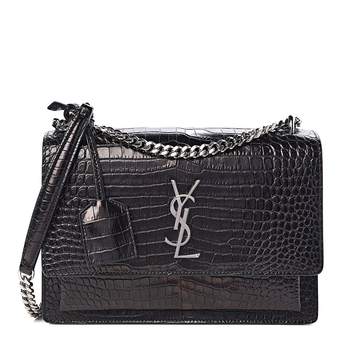Calfskin Crocodile Embossed Medium Monogram Sunset Black