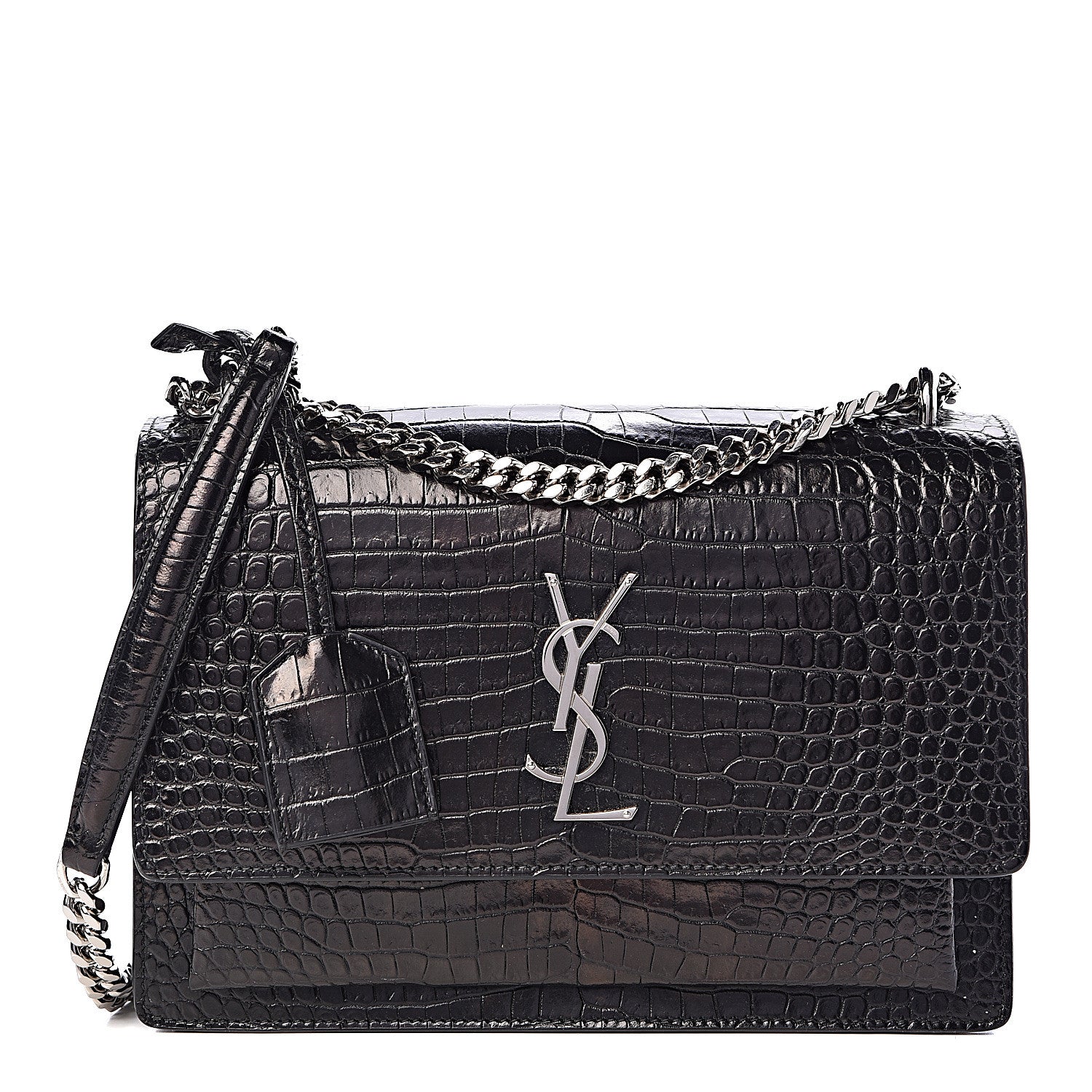 Saint Laurent Calfskin Crocodile Embossed Medium Monogram Sunset Black 2 of 9