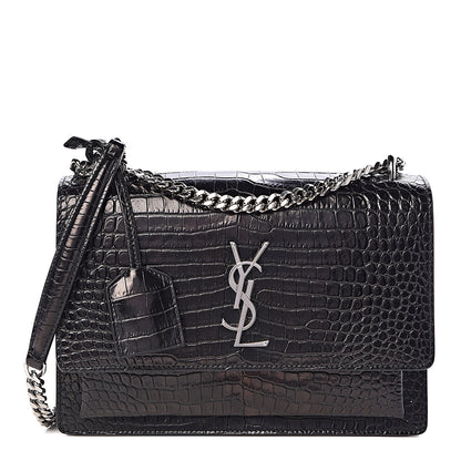 Saint Laurent Calfskin Crocodile Embossed Medium Monogram Sunset Black 2 of 9