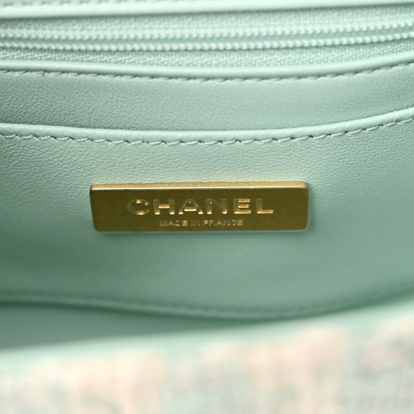 Tweed Handle Crush Top Handle Flap Bag Light Blue Ecru