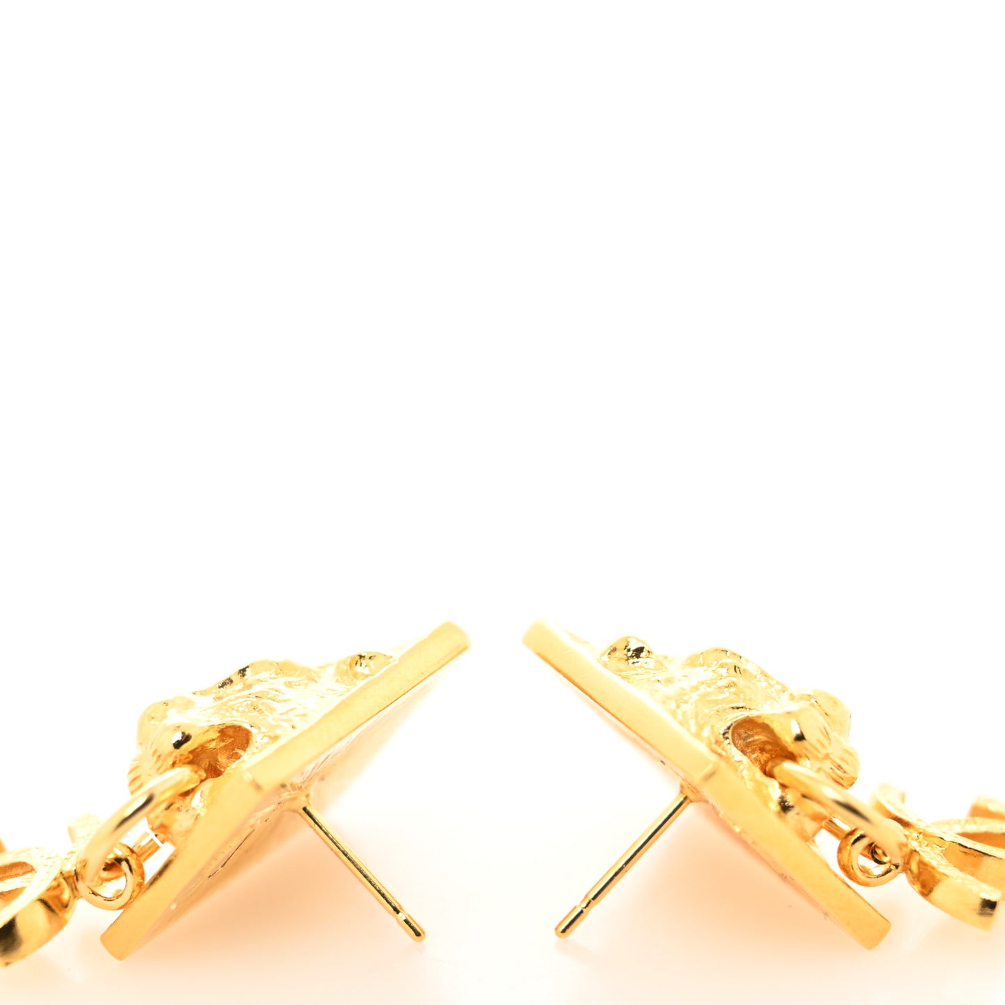 Metal CC Lion Earrings Gold