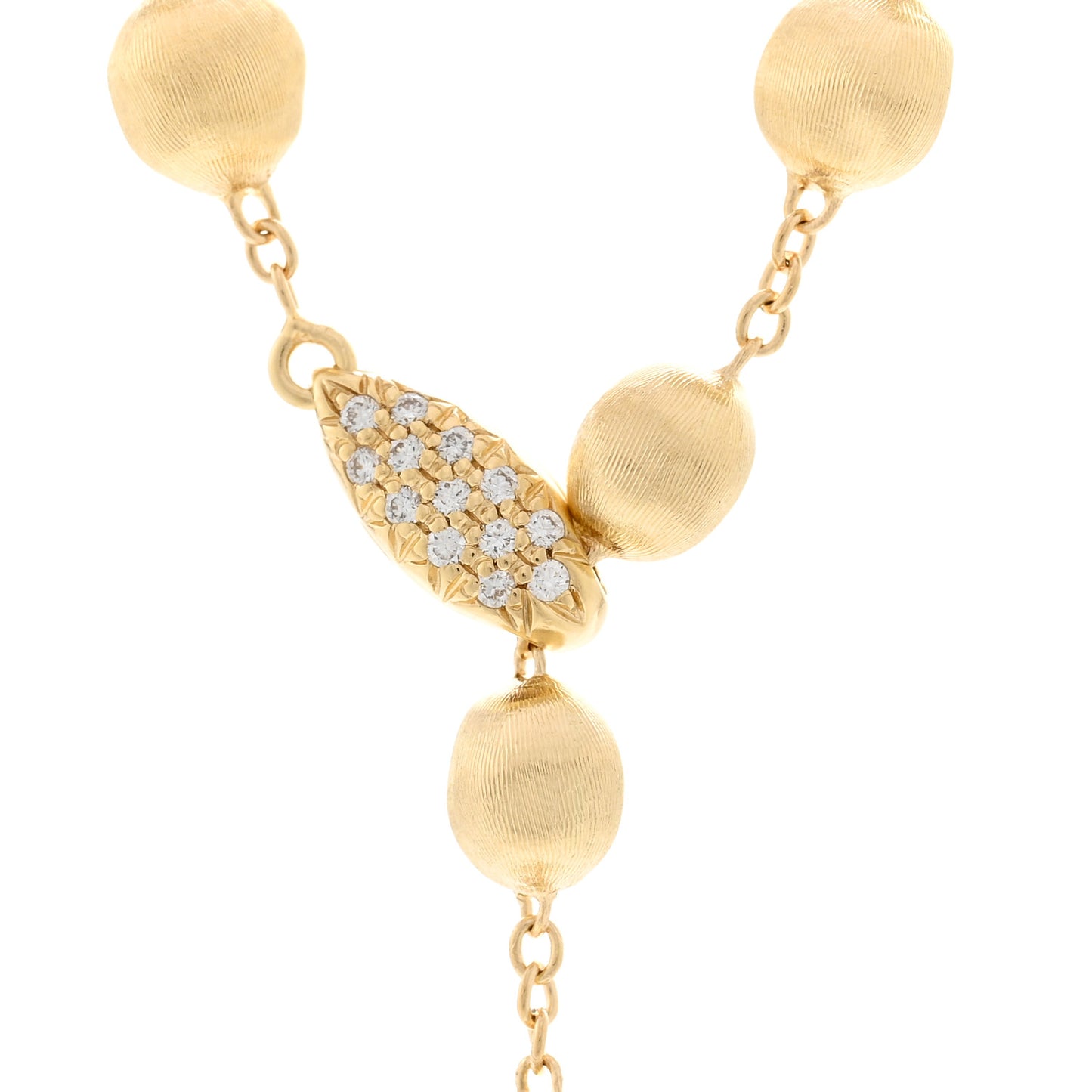 18K Yellow Gold Diamond Africa Small Bead Y Necklace