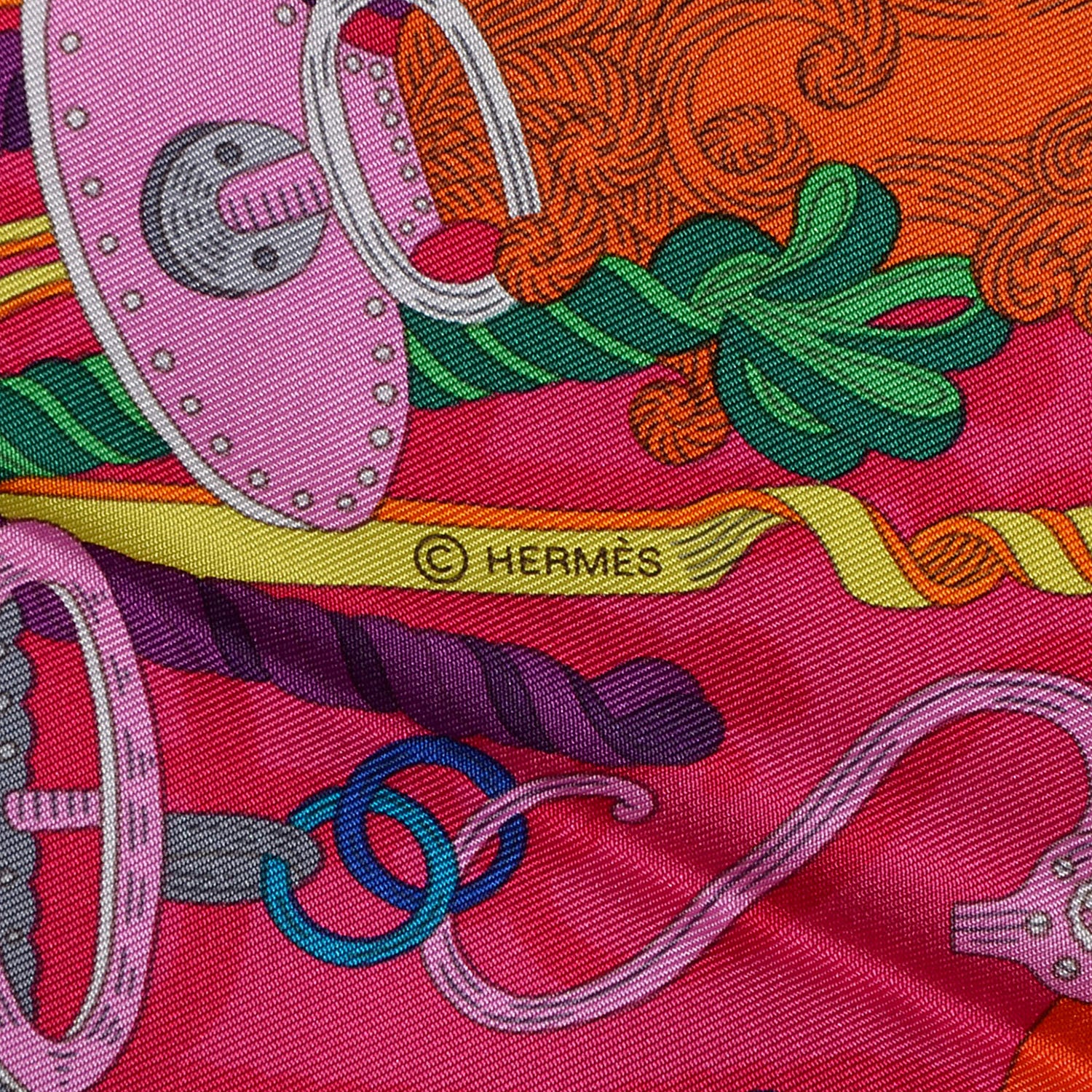 Hermes Silk Bouquets Sellier Scarf 90 Orange Capucine Fuchsia 5 of 6