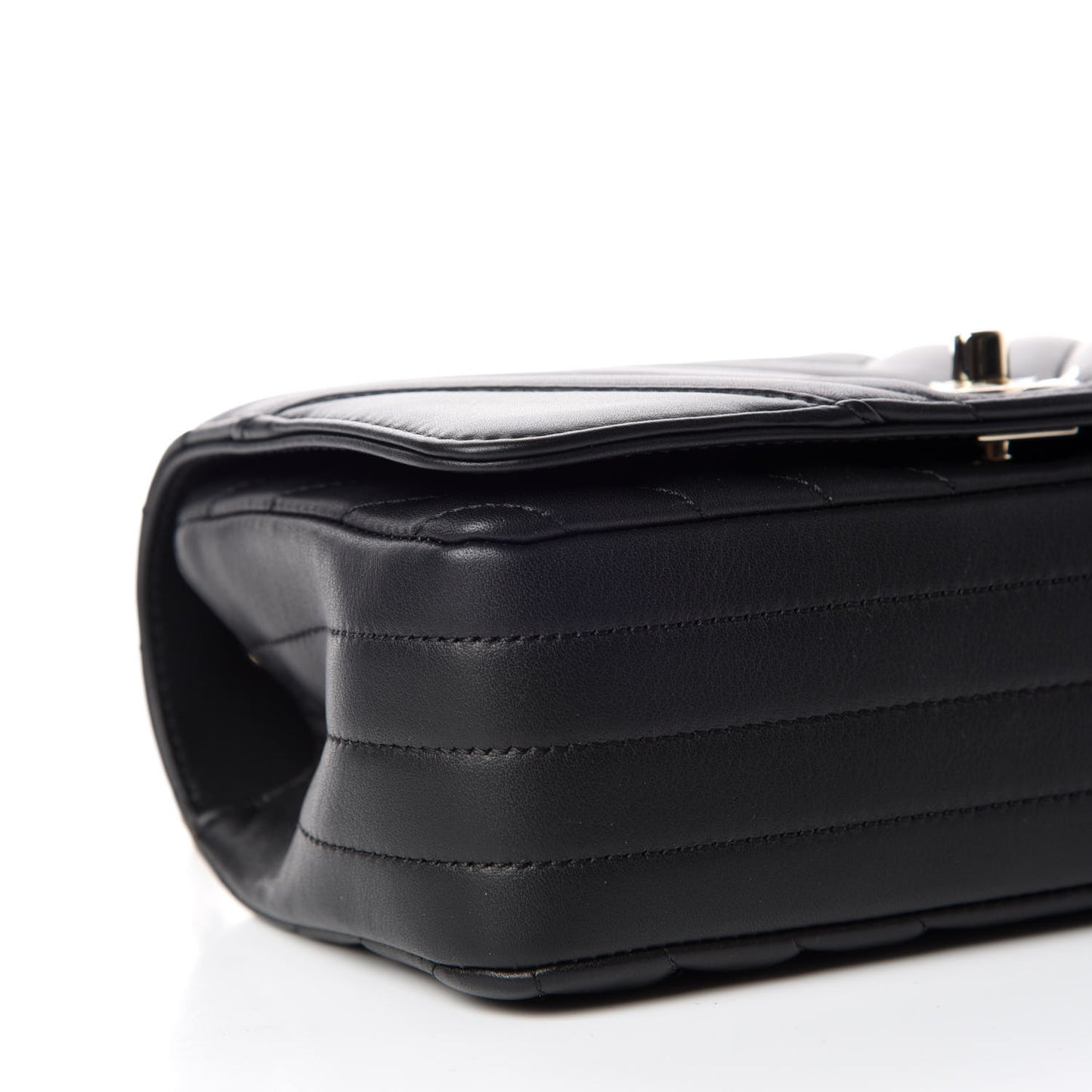 Calfskin Chevron Quilted Mini Statement Flap Black