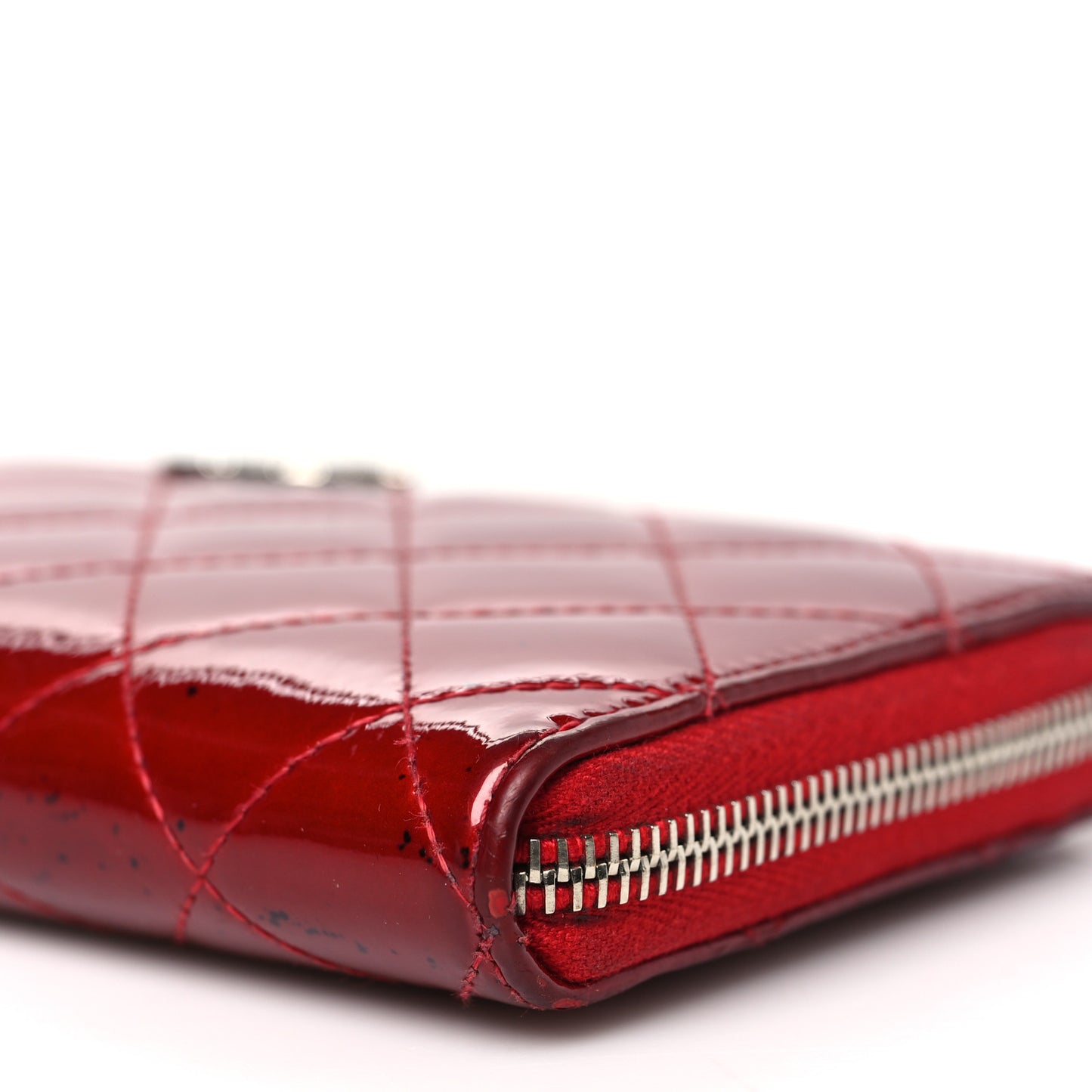 Patent Quilted Brilliant Zip Around Wallet Red