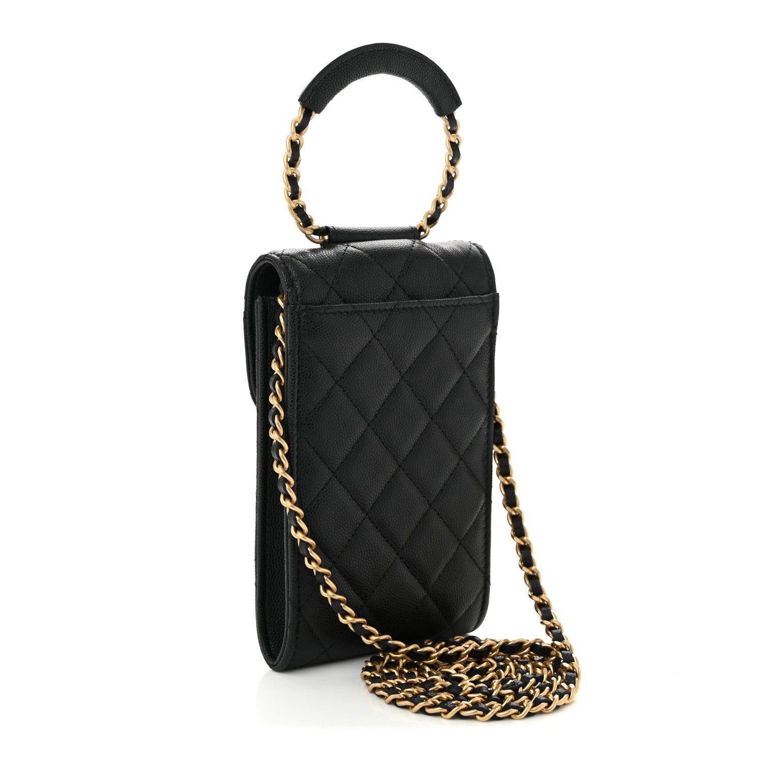 Chanel Caviar Quilted Chain Handle Round Phone Holder Black 3 of 11