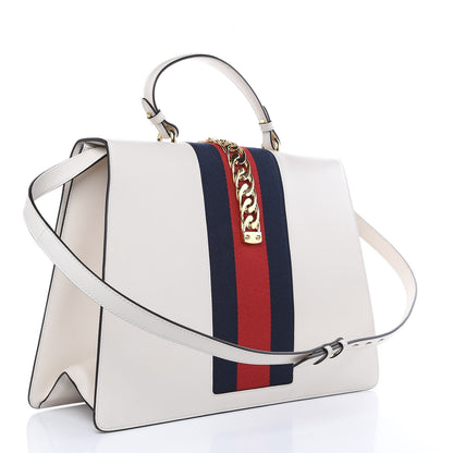 Gucci Calfskin Maxi Sylvie Top Handle Bag White 3 of 9