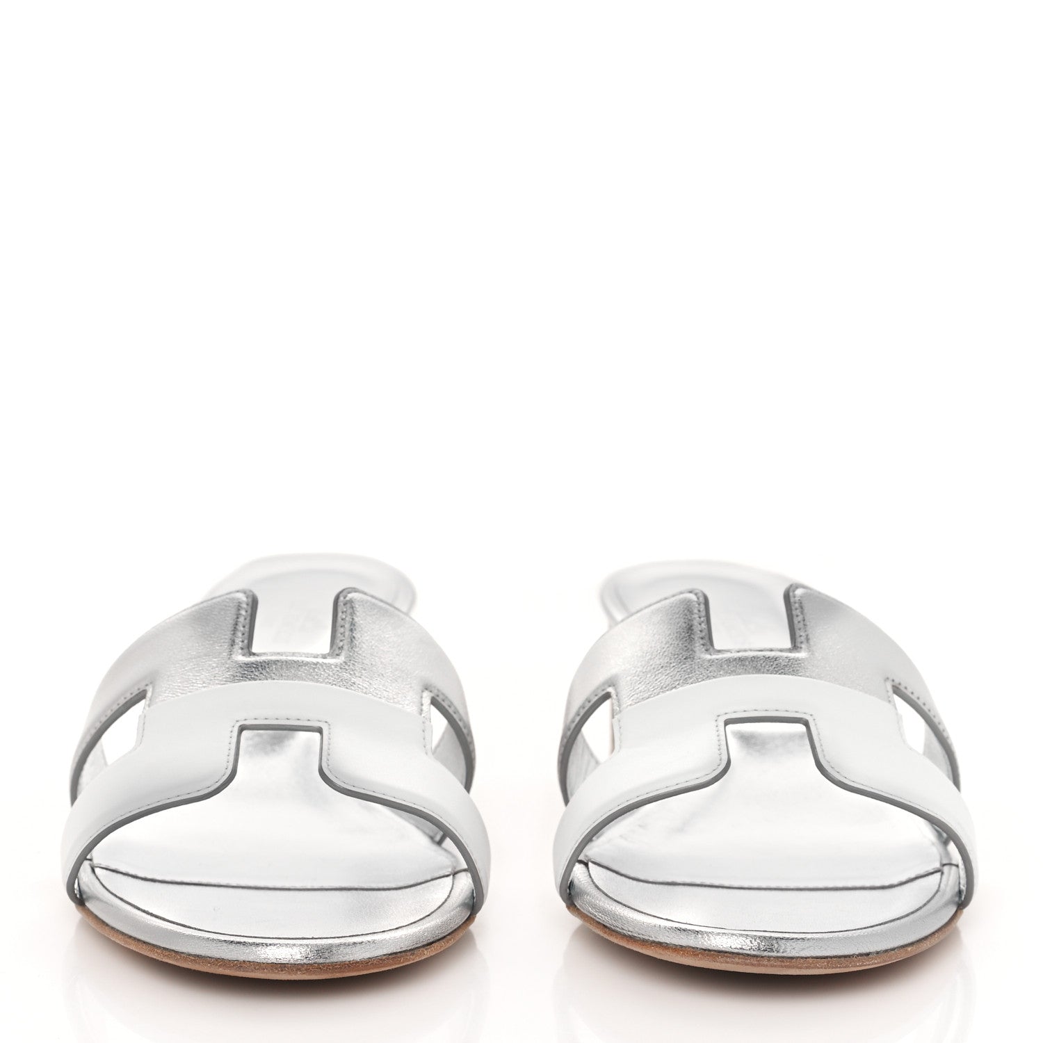 Hermes Metallic Box Nappa Oasis Sandals 38 White Gris Argente 2 of 9